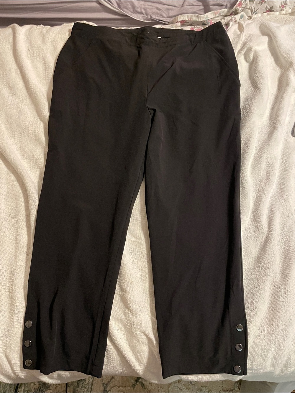 Chico's Black Capris with Button Hem Detail